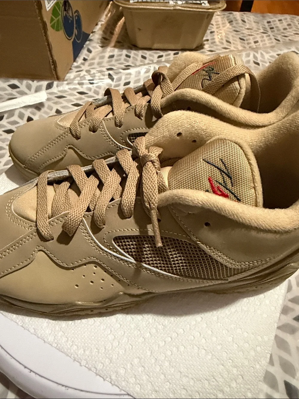 Nike Kids Tan Sneakers with Red Accents